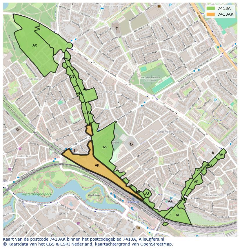 Afbeelding van het postcodegebied 7413 AK op de kaart.