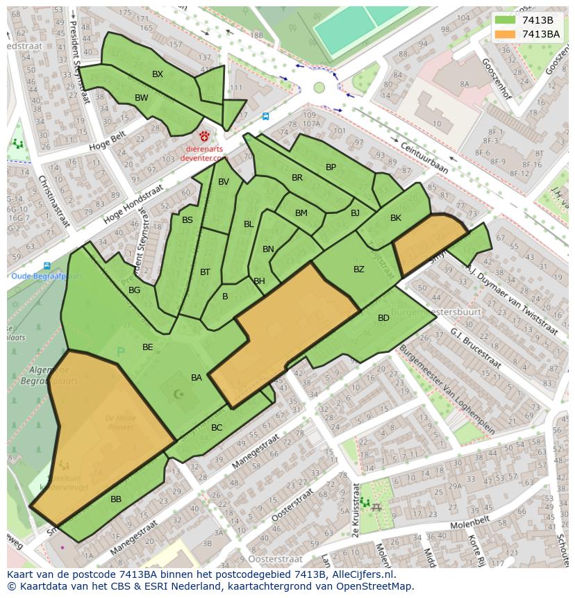 Afbeelding van het postcodegebied 7413 BA op de kaart.
