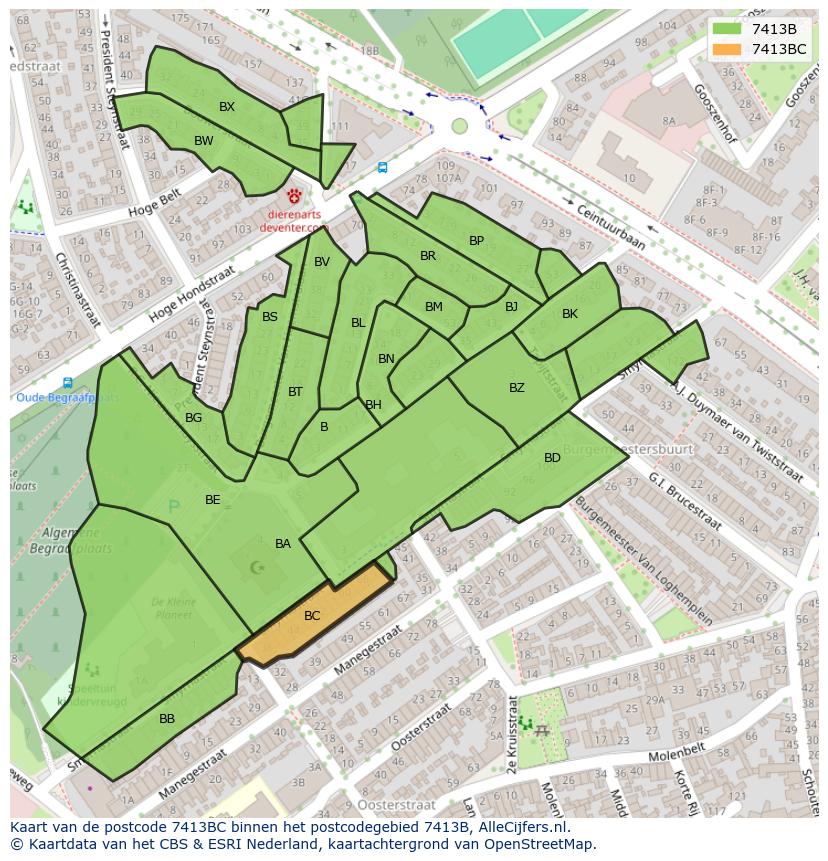 Afbeelding van het postcodegebied 7413 BC op de kaart.