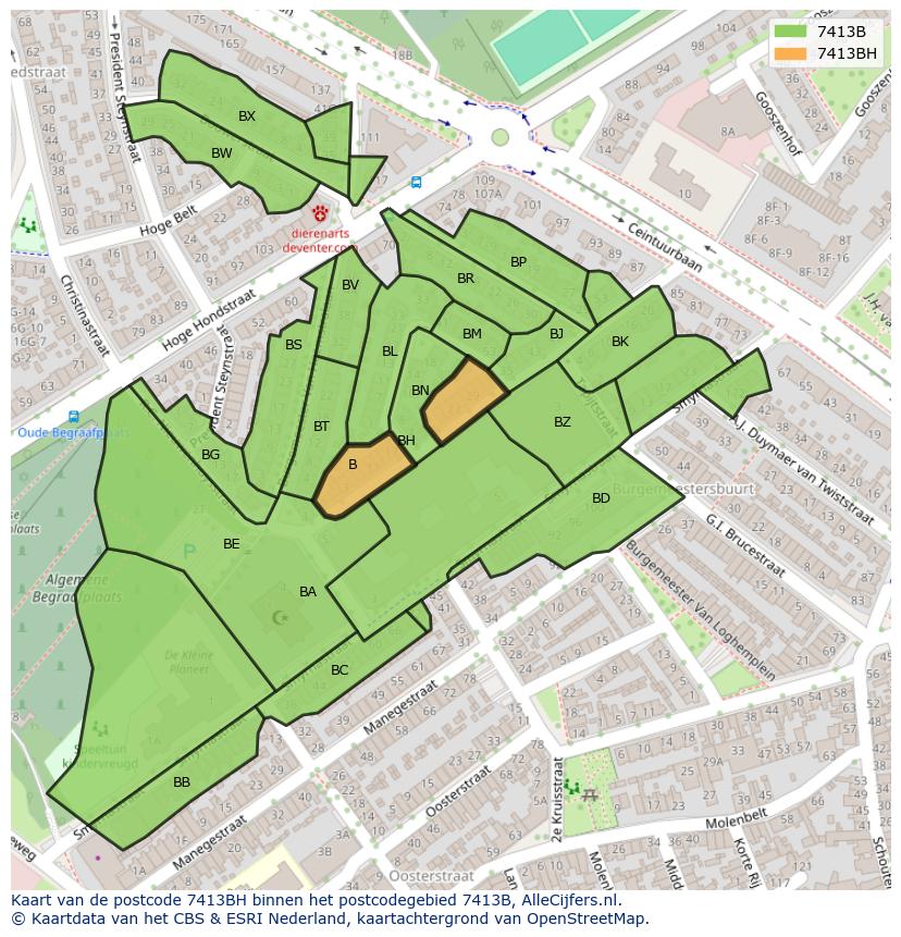 Afbeelding van het postcodegebied 7413 BH op de kaart.
