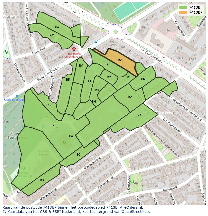 Afbeelding van het postcodegebied 7413 BP op de kaart.