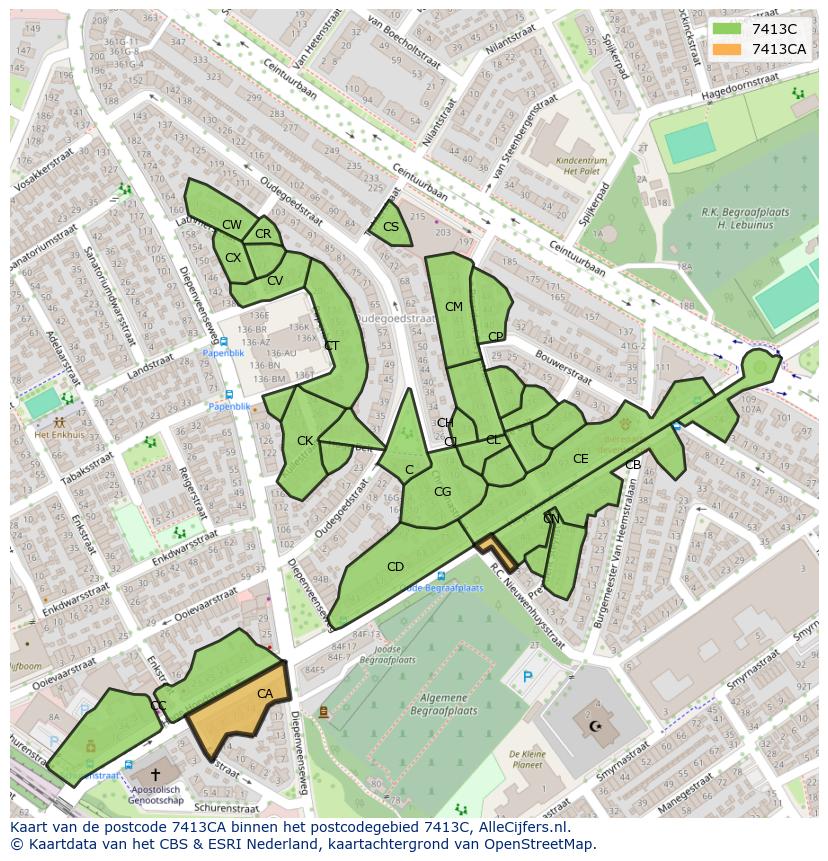 Afbeelding van het postcodegebied 7413 CA op de kaart.