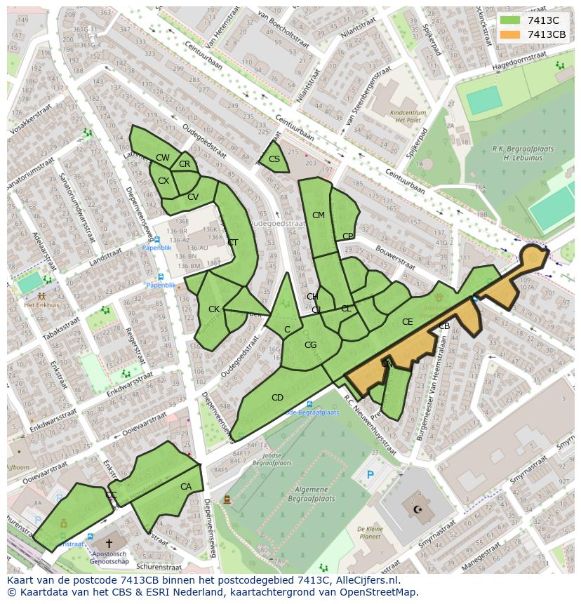 Afbeelding van het postcodegebied 7413 CB op de kaart.