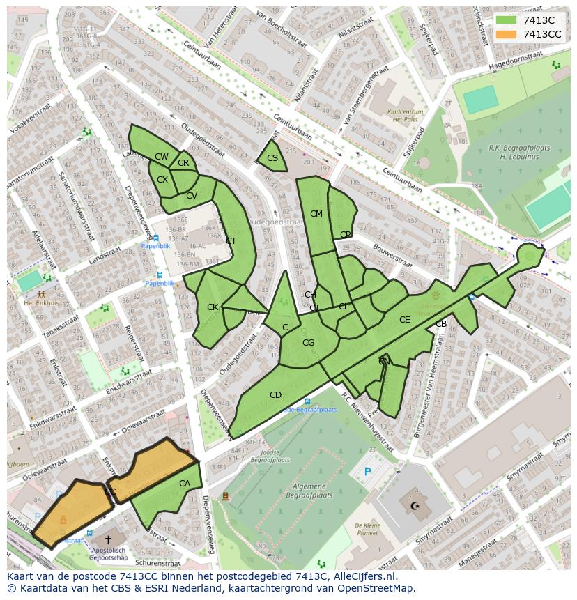 Afbeelding van het postcodegebied 7413 CC op de kaart.