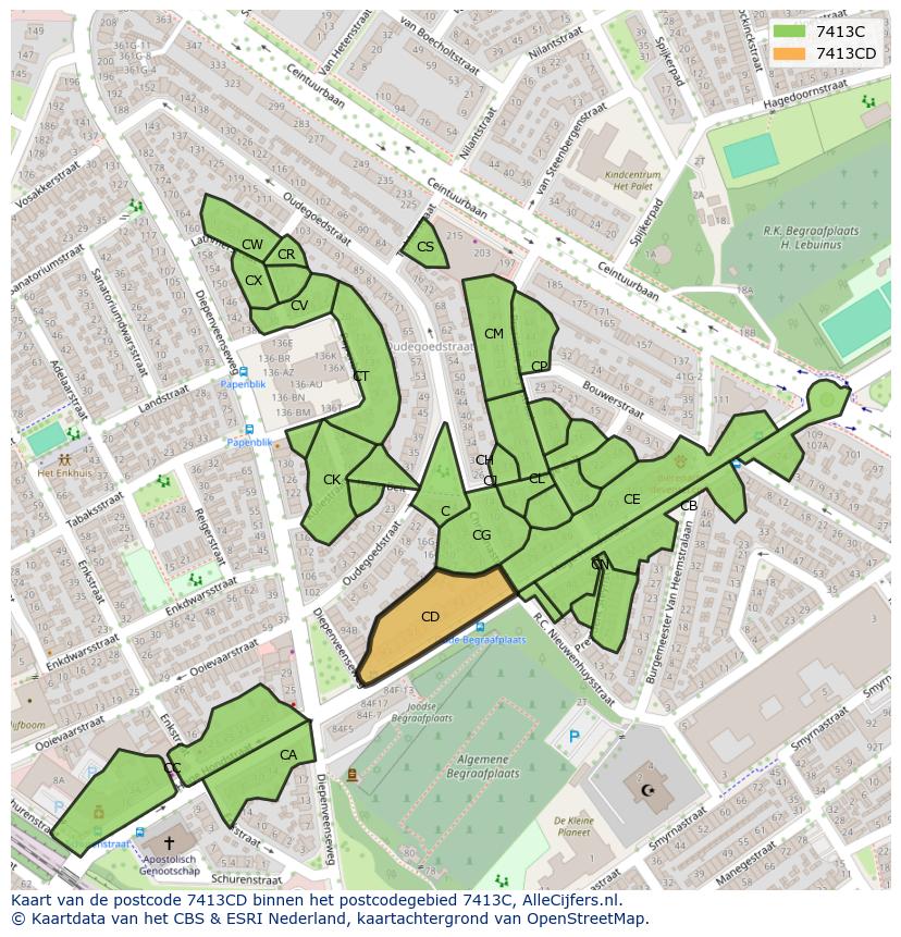 Afbeelding van het postcodegebied 7413 CD op de kaart.