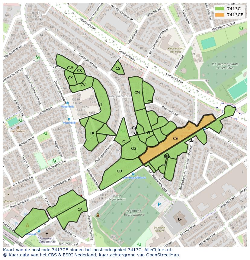 Afbeelding van het postcodegebied 7413 CE op de kaart.