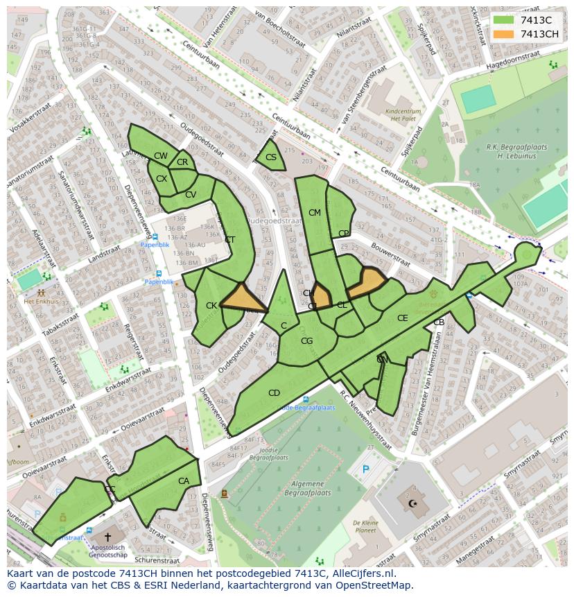 Afbeelding van het postcodegebied 7413 CH op de kaart.