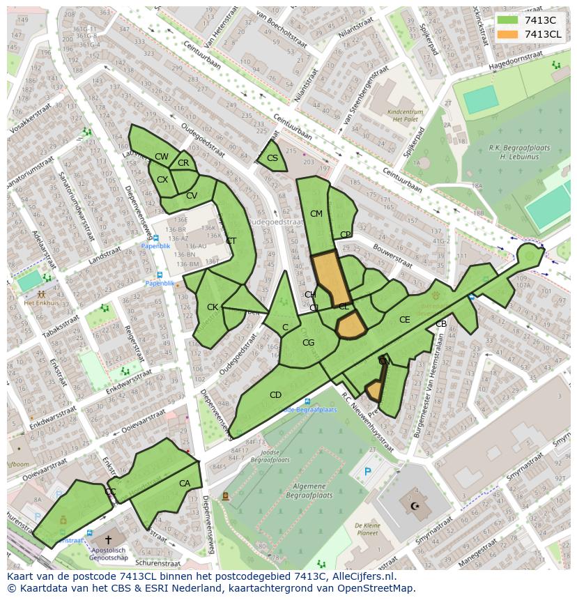 Afbeelding van het postcodegebied 7413 CL op de kaart.