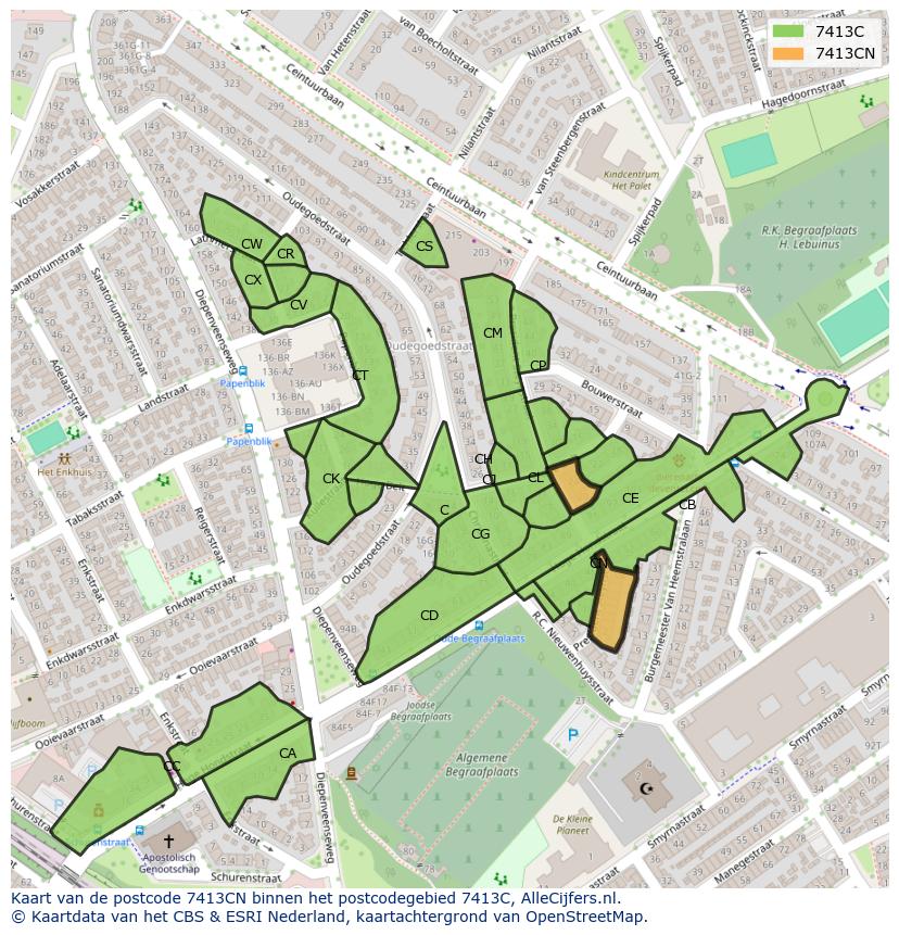 Afbeelding van het postcodegebied 7413 CN op de kaart.