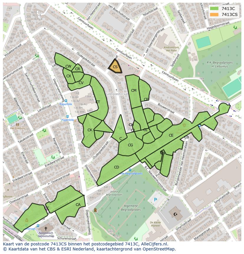 Afbeelding van het postcodegebied 7413 CS op de kaart.