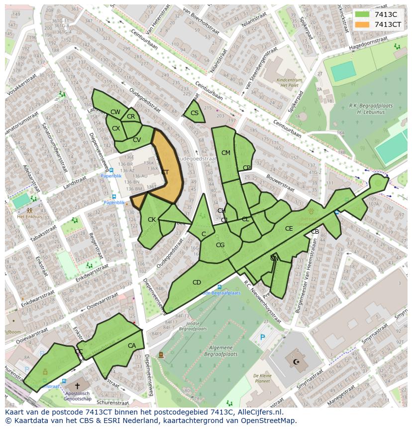 Afbeelding van het postcodegebied 7413 CT op de kaart.