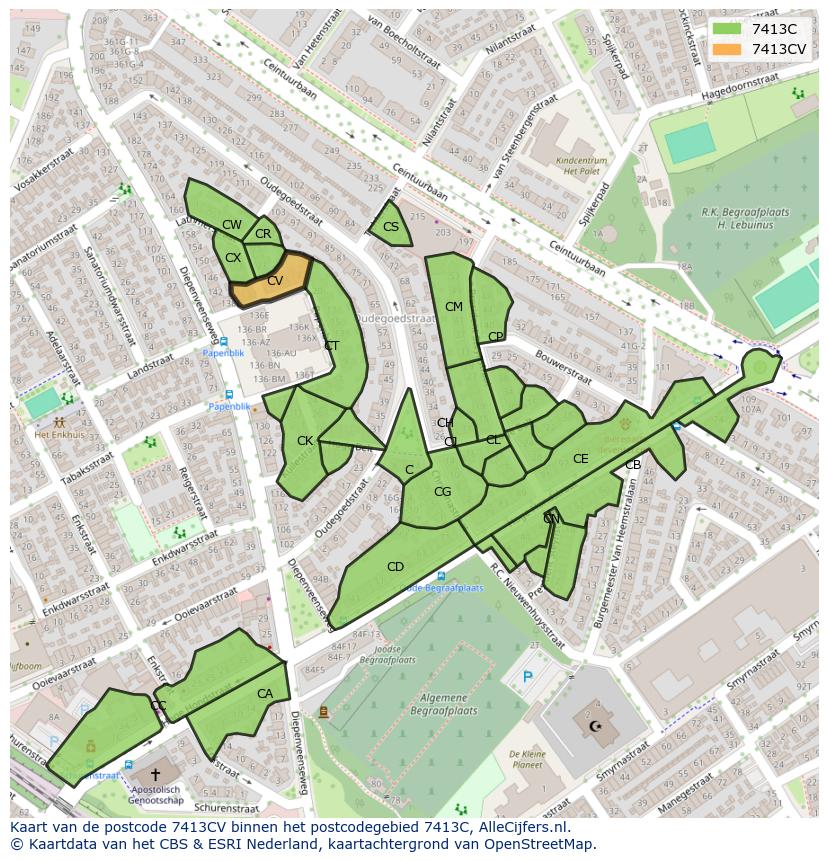 Afbeelding van het postcodegebied 7413 CV op de kaart.