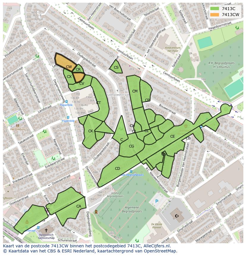 Afbeelding van het postcodegebied 7413 CW op de kaart.
