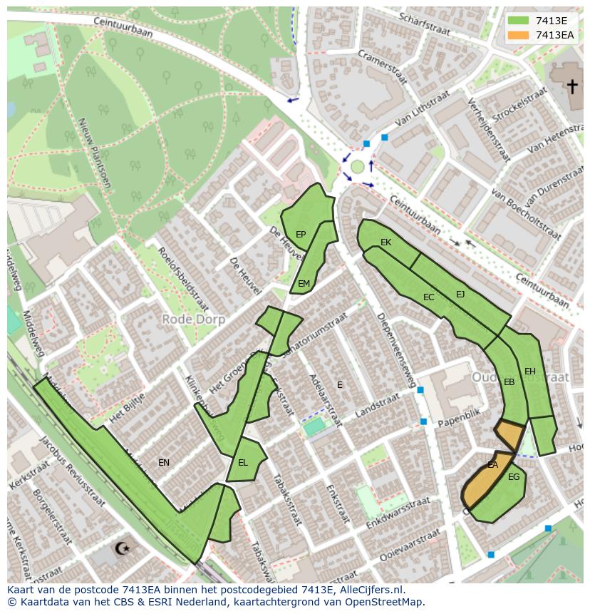 Afbeelding van het postcodegebied 7413 EA op de kaart.