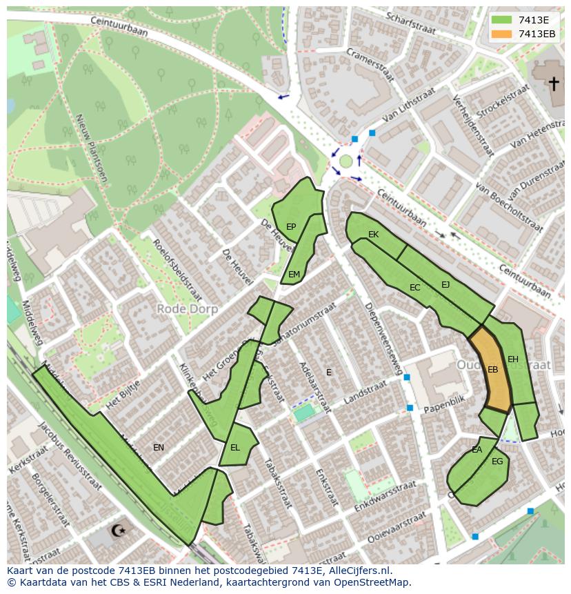 Afbeelding van het postcodegebied 7413 EB op de kaart.