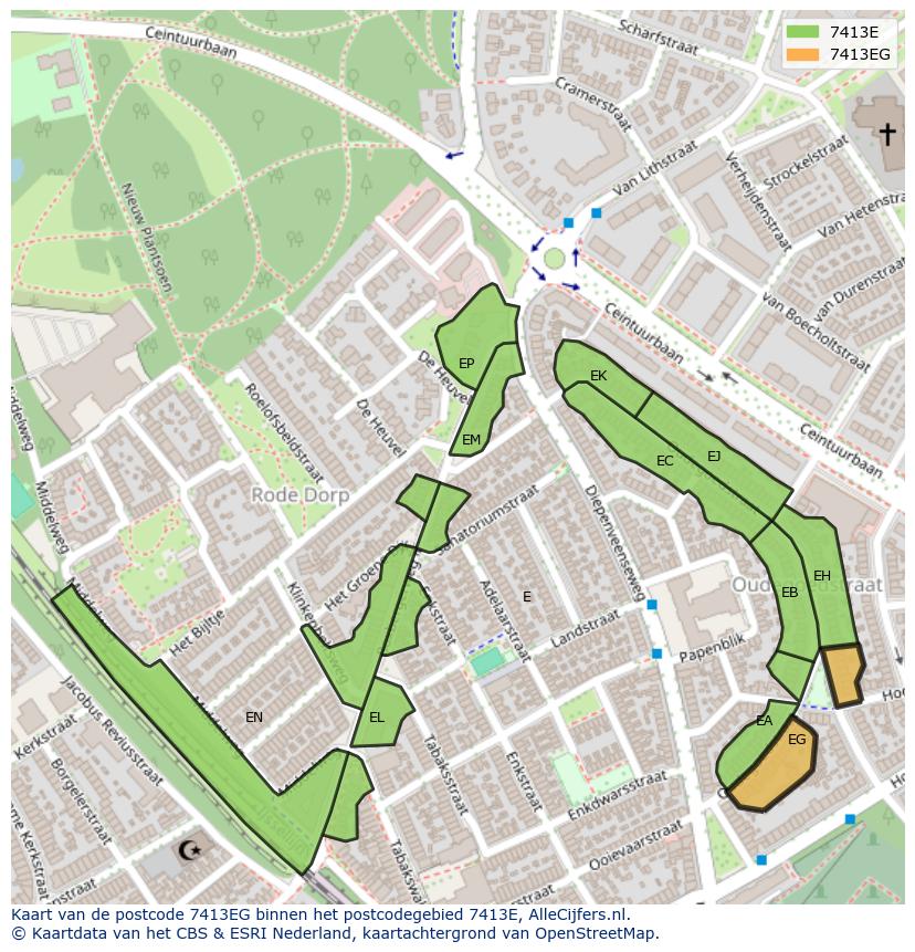 Afbeelding van het postcodegebied 7413 EG op de kaart.