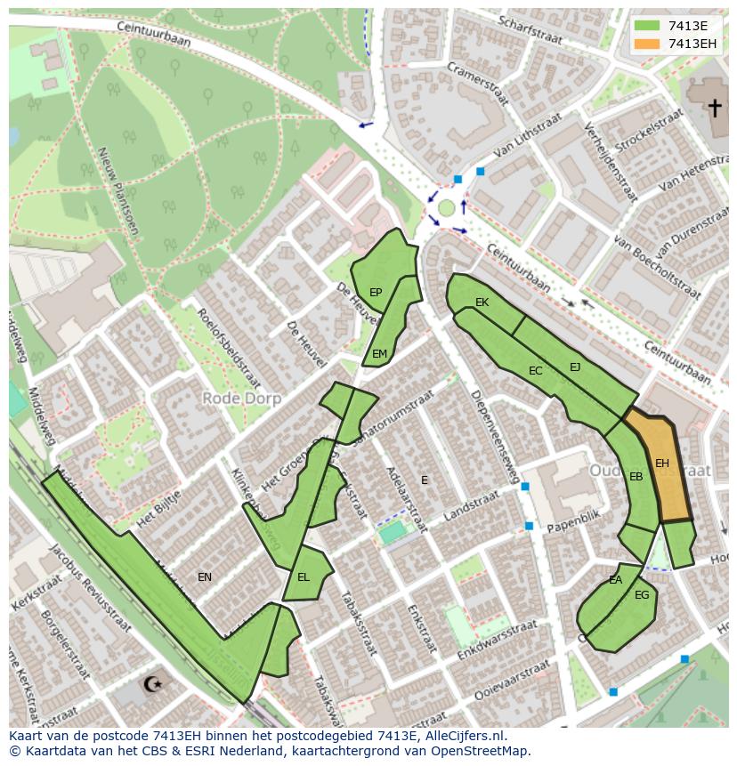 Afbeelding van het postcodegebied 7413 EH op de kaart.