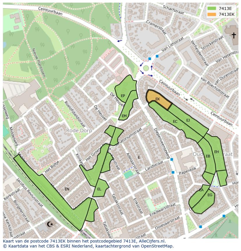 Afbeelding van het postcodegebied 7413 EK op de kaart.