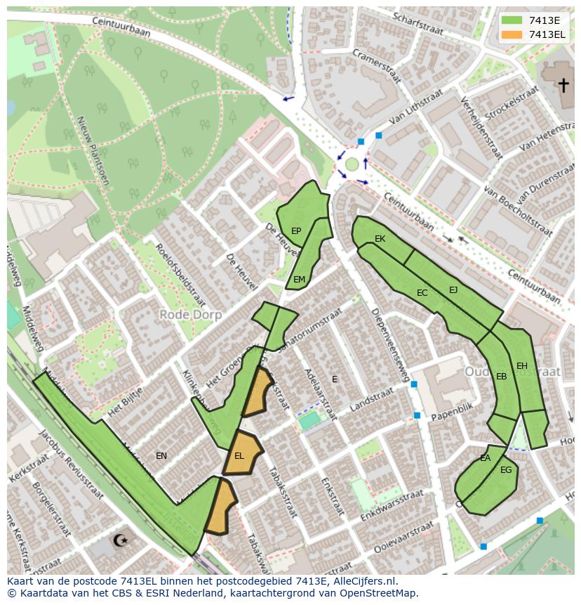 Afbeelding van het postcodegebied 7413 EL op de kaart.