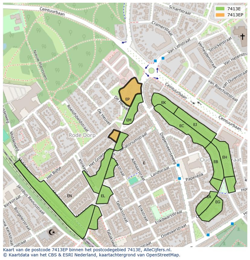 Afbeelding van het postcodegebied 7413 EP op de kaart.