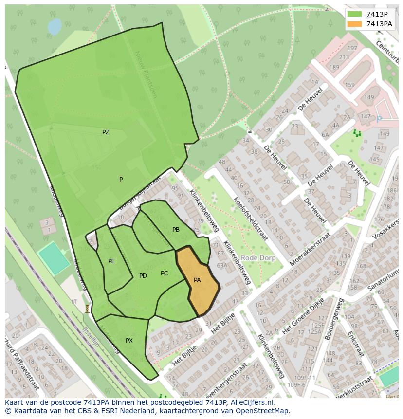 Afbeelding van het postcodegebied 7413 PA op de kaart.