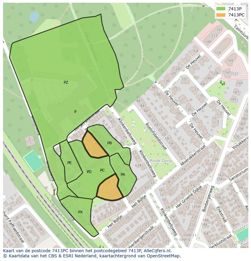 Afbeelding van het postcodegebied 7413 PC op de kaart.