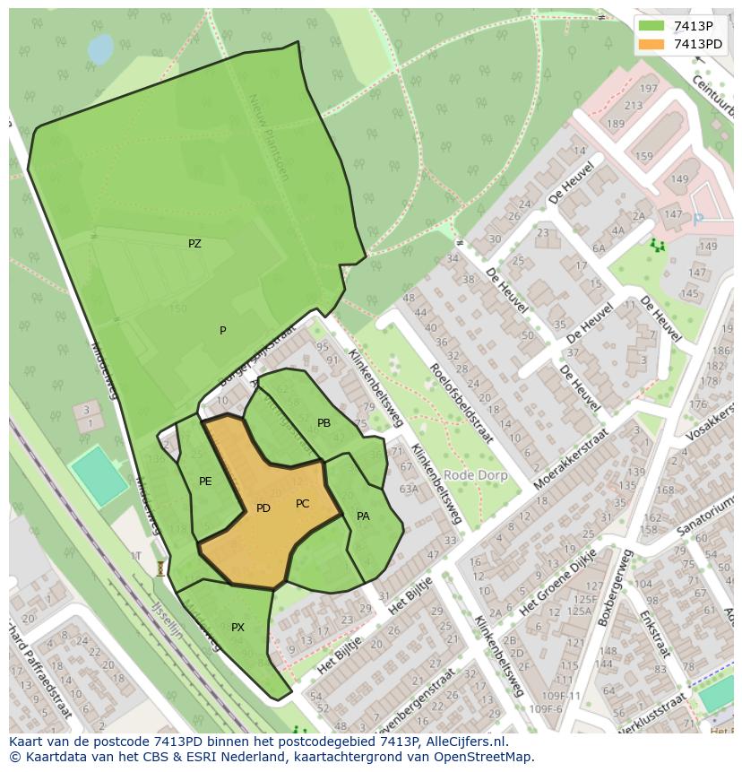 Afbeelding van het postcodegebied 7413 PD op de kaart.