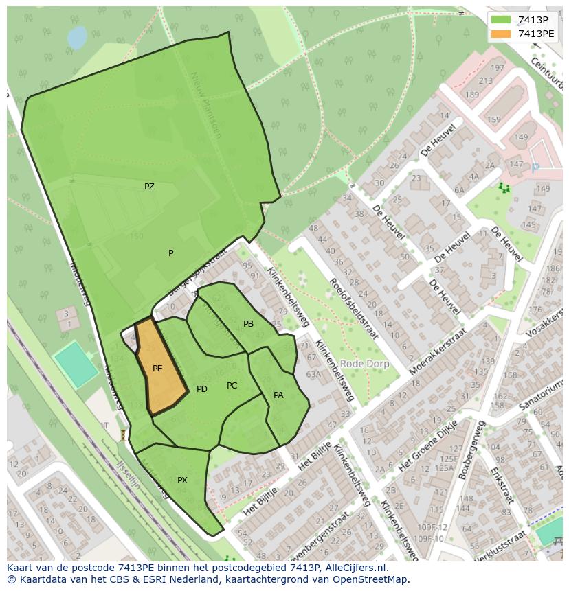 Afbeelding van het postcodegebied 7413 PE op de kaart.