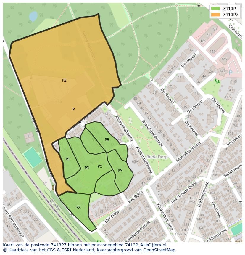 Afbeelding van het postcodegebied 7413 PZ op de kaart.