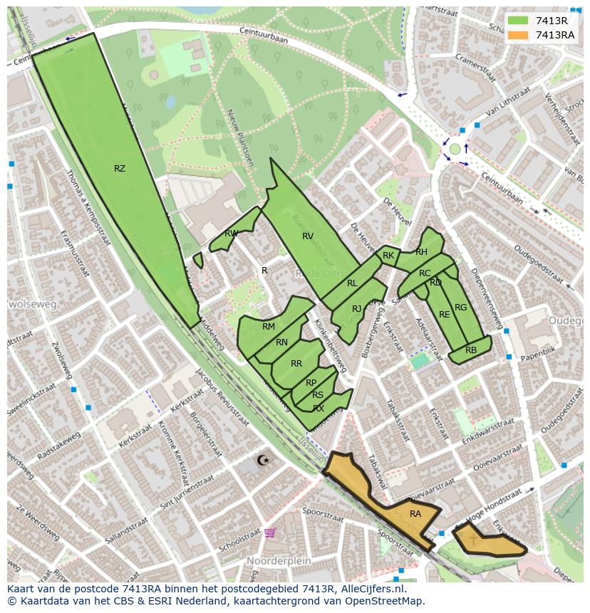 Afbeelding van het postcodegebied 7413 RA op de kaart.