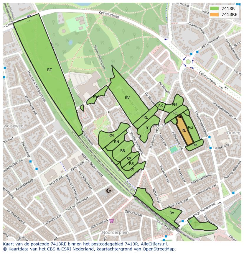 Afbeelding van het postcodegebied 7413 RE op de kaart.