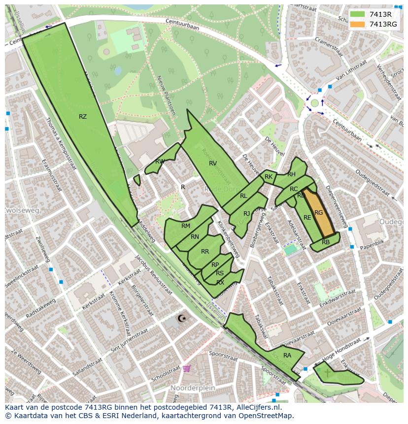 Afbeelding van het postcodegebied 7413 RG op de kaart.