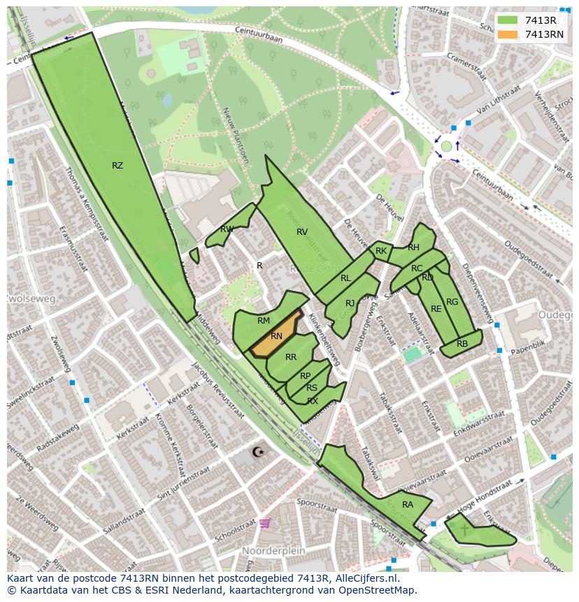Afbeelding van het postcodegebied 7413 RN op de kaart.
