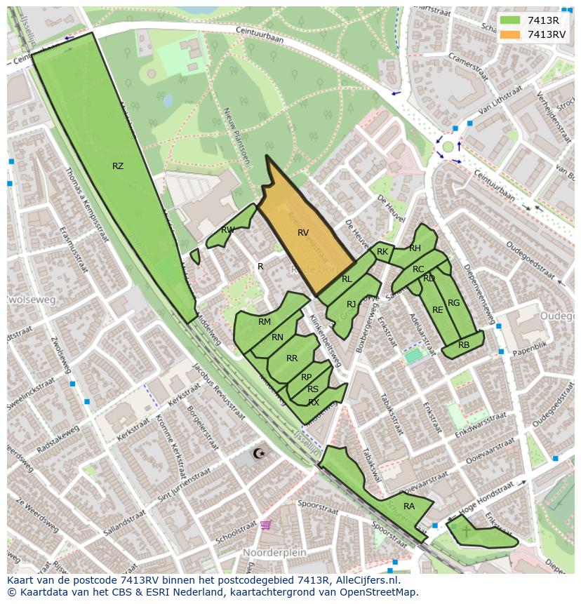 Afbeelding van het postcodegebied 7413 RV op de kaart.
