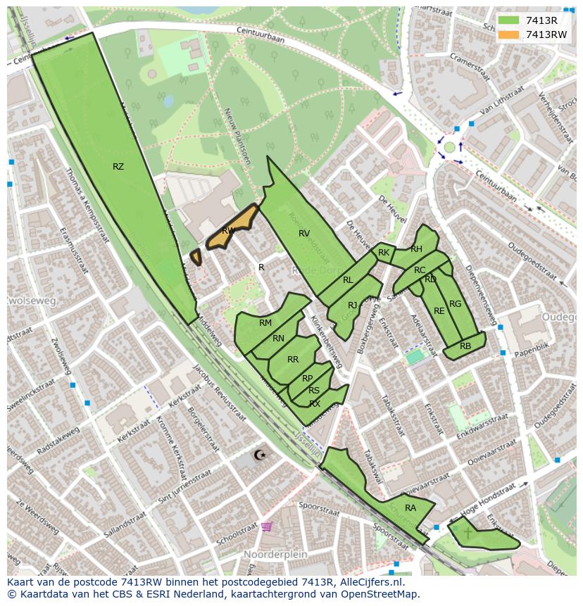 Afbeelding van het postcodegebied 7413 RW op de kaart.