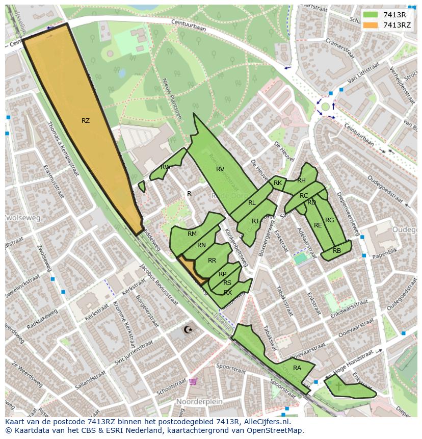 Afbeelding van het postcodegebied 7413 RZ op de kaart.