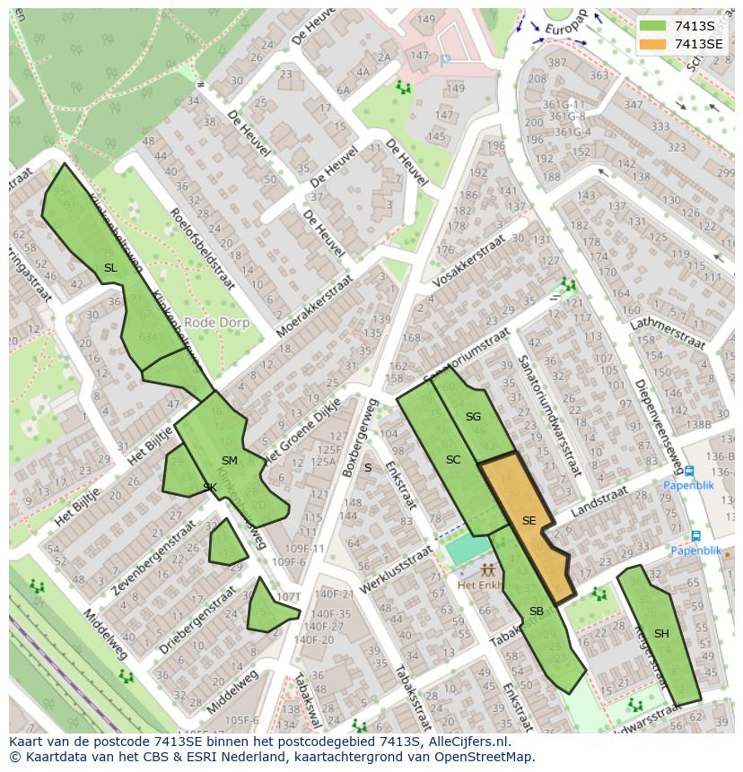 Afbeelding van het postcodegebied 7413 SE op de kaart.