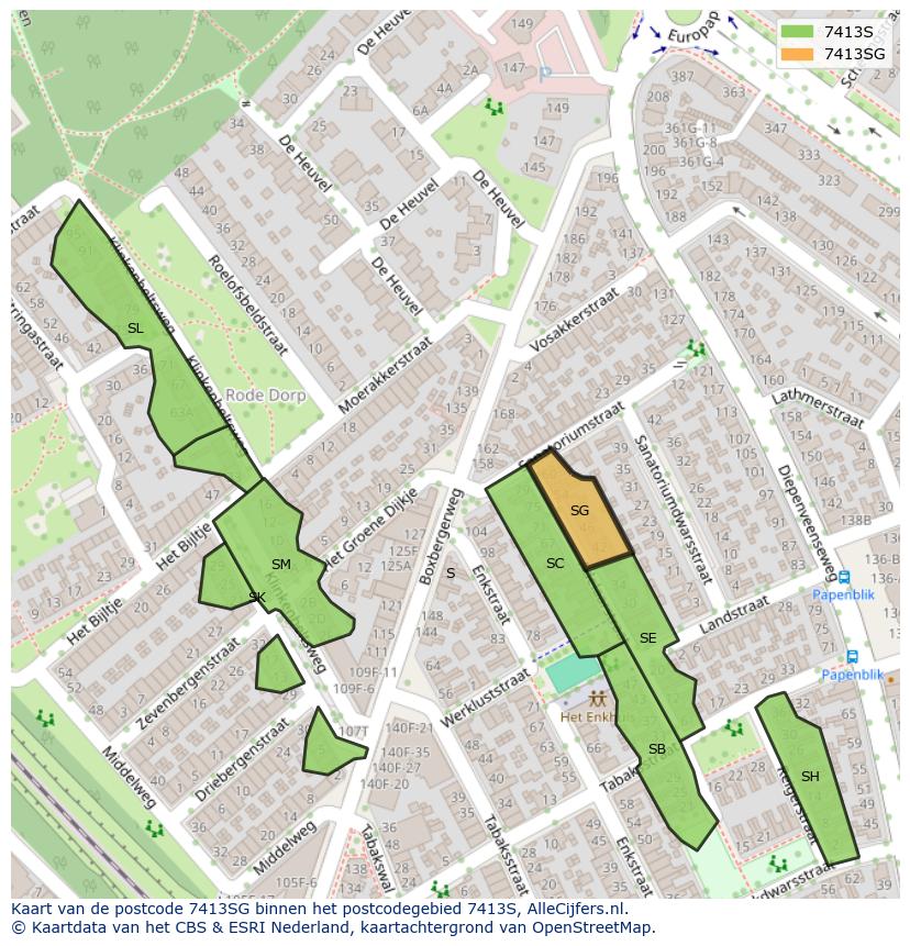 Afbeelding van het postcodegebied 7413 SG op de kaart.