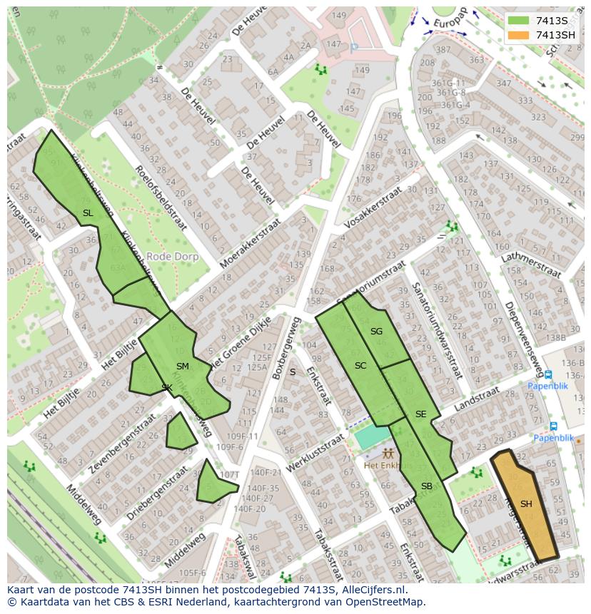 Afbeelding van het postcodegebied 7413 SH op de kaart.