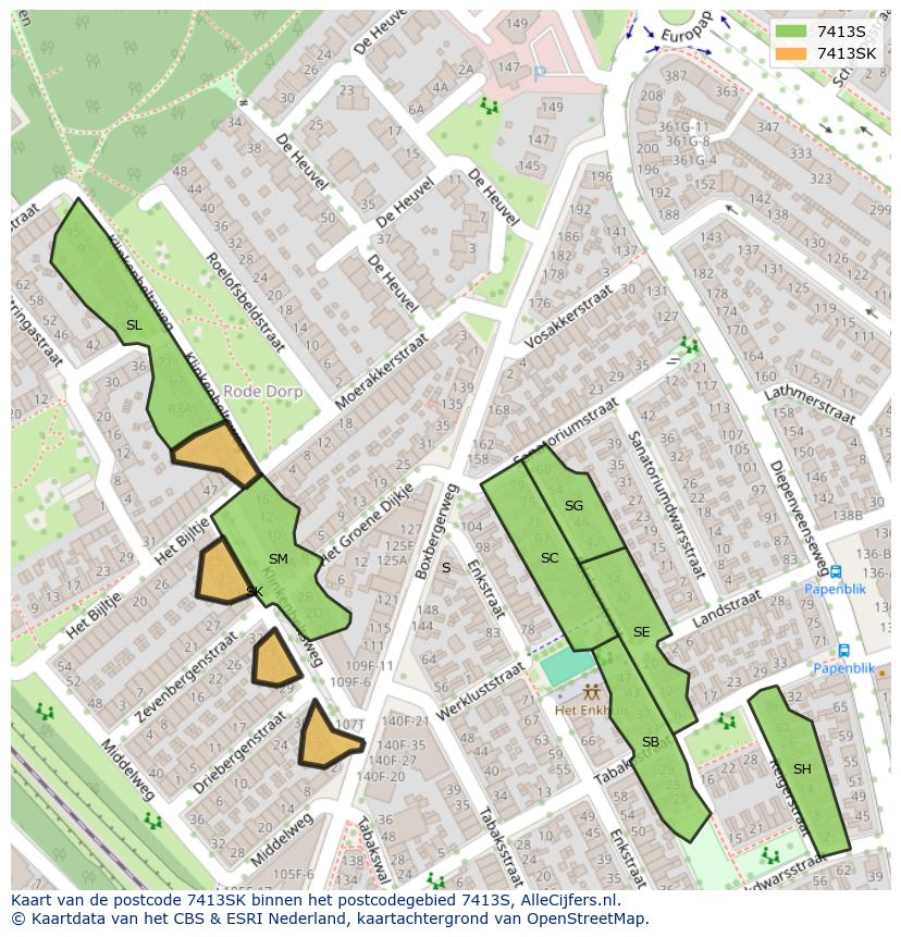 Afbeelding van het postcodegebied 7413 SK op de kaart.