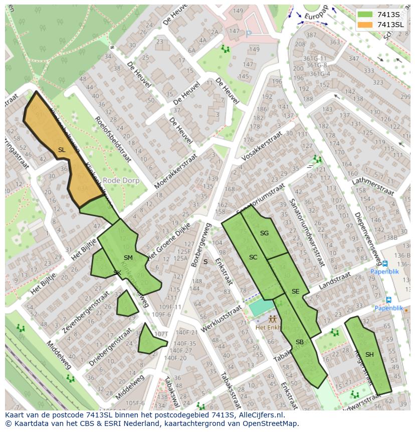 Afbeelding van het postcodegebied 7413 SL op de kaart.