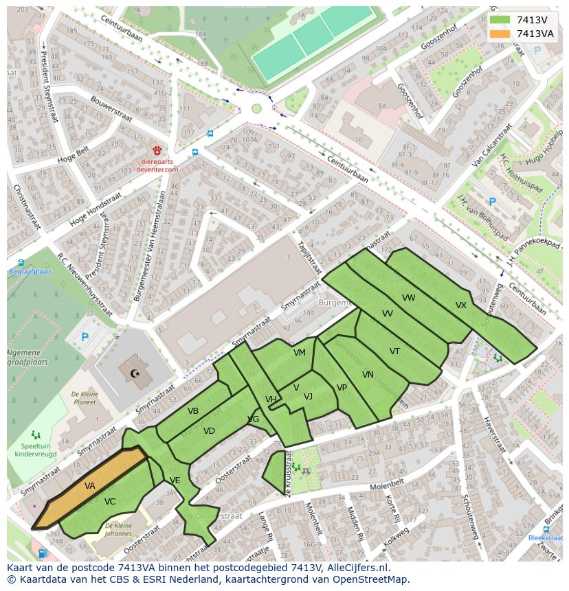 Afbeelding van het postcodegebied 7413 VA op de kaart.