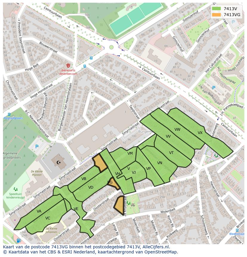 Afbeelding van het postcodegebied 7413 VG op de kaart.