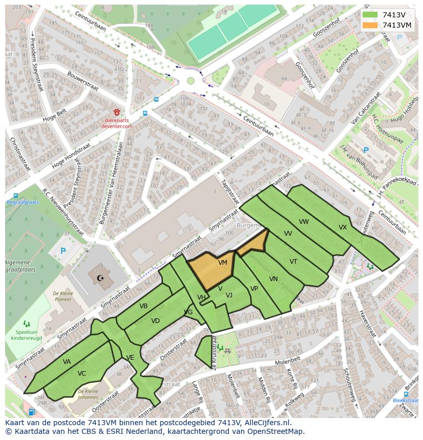 Afbeelding van het postcodegebied 7413 VM op de kaart.