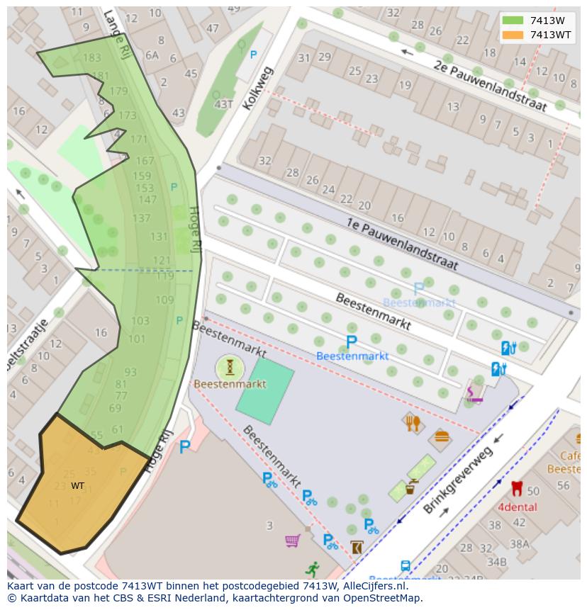 Afbeelding van het postcodegebied 7413 WT op de kaart.