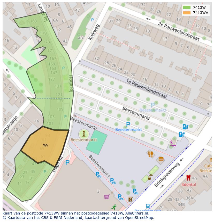 Afbeelding van het postcodegebied 7413 WV op de kaart.