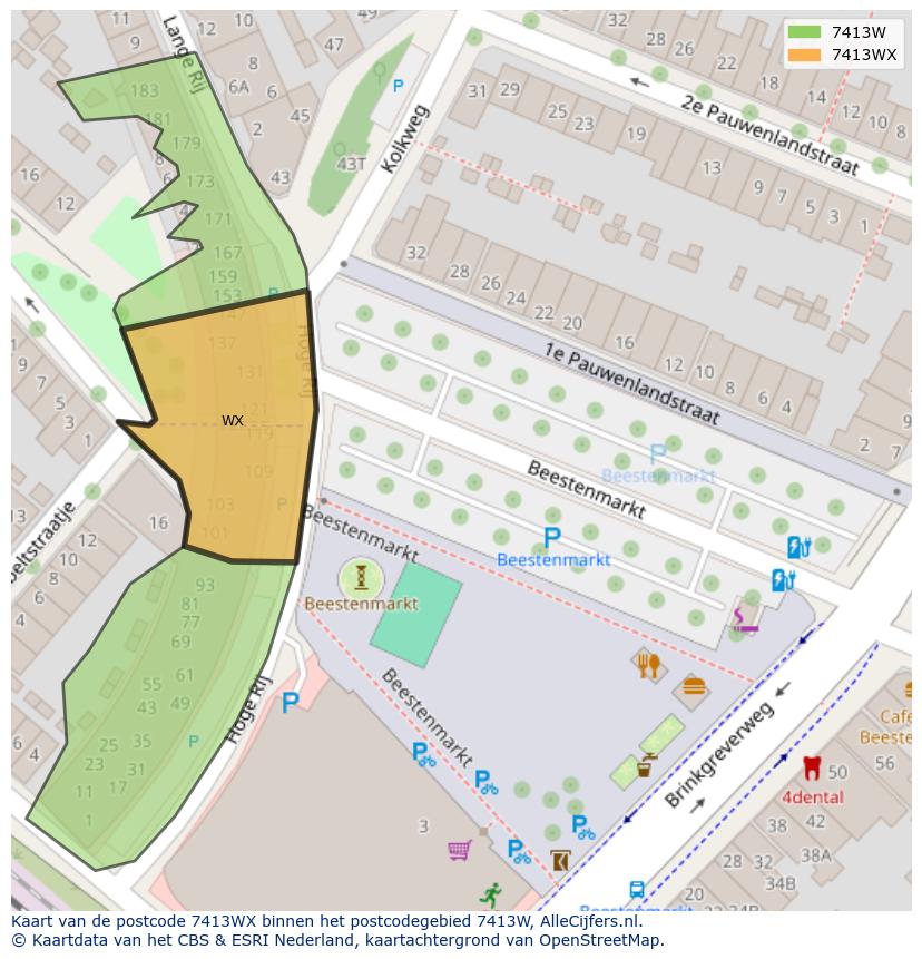 Afbeelding van het postcodegebied 7413 WX op de kaart.
