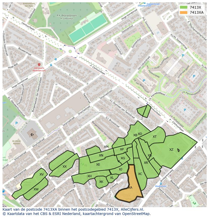 Afbeelding van het postcodegebied 7413 XA op de kaart.