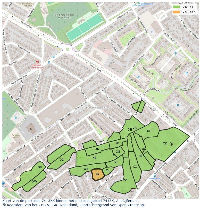 Afbeelding van het postcodegebied 7413 XK op de kaart.