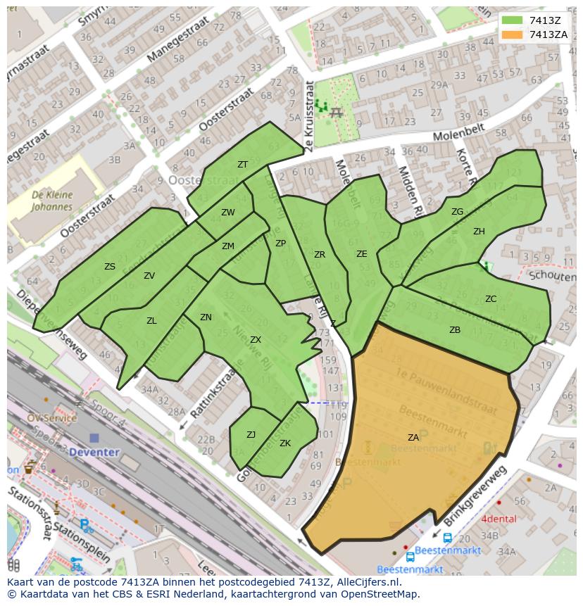 Afbeelding van het postcodegebied 7413 ZA op de kaart.